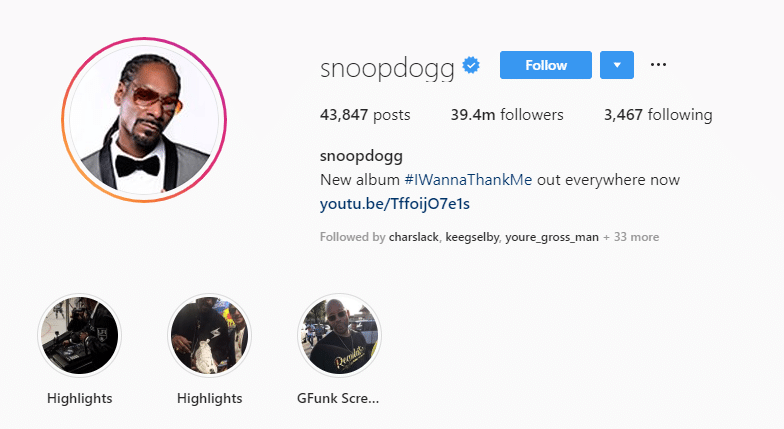 Snoop Dog Instagram Followers